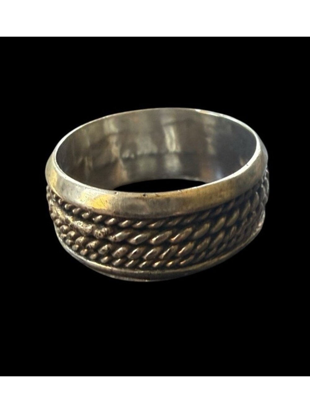 925 Sterling Silver Wide Braided Rope Band Ring Twisted Cigar Band Size 8
